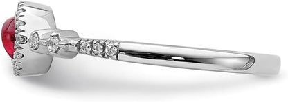 14K White Gold Diamond and Cabochon Ruby Ring Fine Jewelry for Women Gifts for Her, Size 7