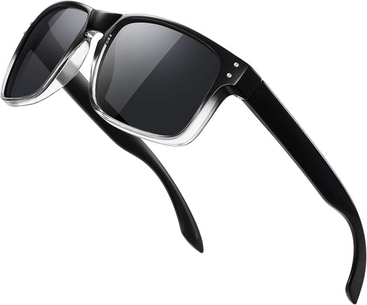 Polarized Sunglasses Men Womens - Retro Square Sun Glasses for Fishing Driving UV Protection (Black)