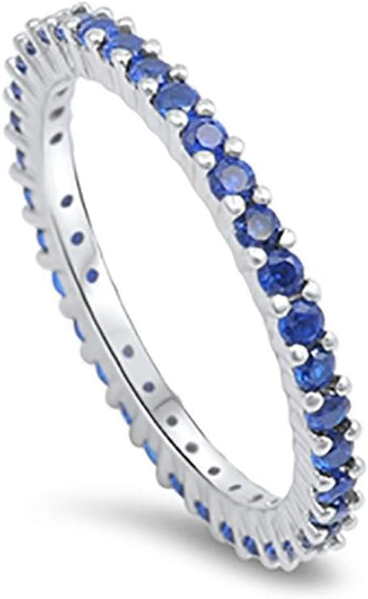 Full Eternity Stackable Wedding Band Ring 925 Sterling Silver Choose Color - WORLD TIME VISITS