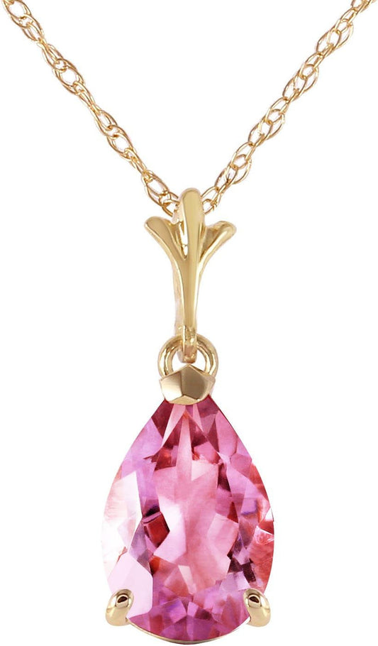 1.5 Carat 14K Solid Gold Necklace with Natural Pink Topaz Pendant