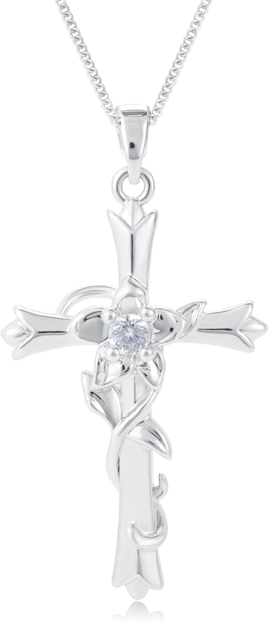 Cross Necklace for Women | Silver Faith Birthstone Cross Pendant with Birth Flower Jewelry Gifts for Teen Wife Women for Birthday Anniversary - WORLD TIME VISITS