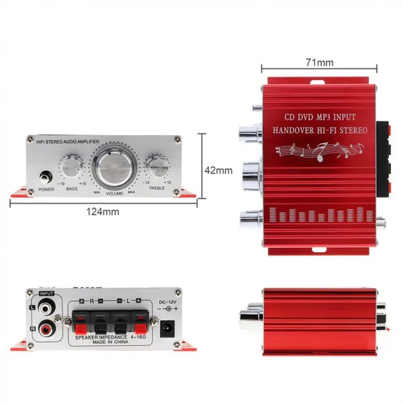 2CH Hi-Fi Car Stereo Amplifier Support CD / DVD / MP3 Input with Remote Control for Car Motorcycle Home