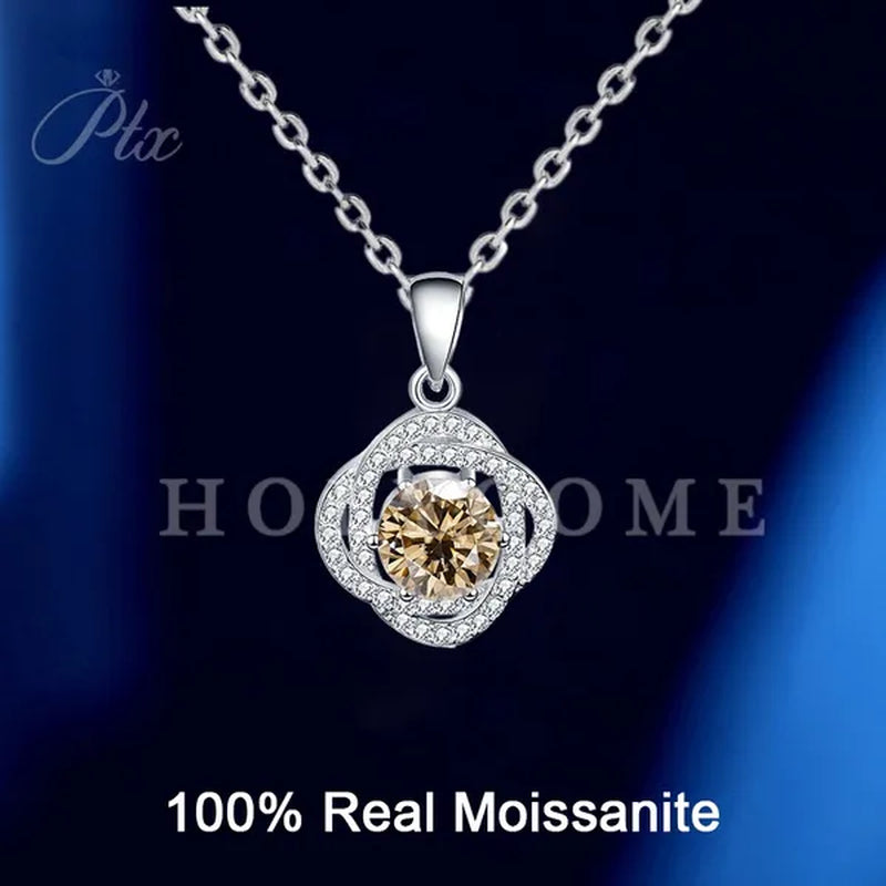 HOLYCOME Real Moissanite Diamond Necklace for Women Girls 925 Sterling Silver Mini Moissanite Rose Flower Pendant Necklace Fine Jewelry - WORLD TIME VISITS
