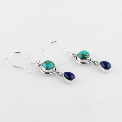 Turquoise & Lapis Lazuli Gemstone Earrings | 925 Sterling Silver Jewelry | Artiasn Crafted Handmade Jewelry | Stunning Drop Design | Healing Crystals | Perfact Gift for Women