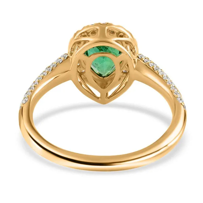 Shop LC ILIANA 18K Yellow Gold Pear AAA Emerald White Real Diamond Halo Ring Ct 1.3 G-H Color SI1 Clarity