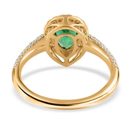 Shop LC ILIANA 18K Yellow Gold Pear AAA Emerald White Real Diamond Halo Ring Ct 1.3 G-H Color SI1 Clarity