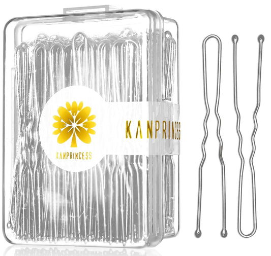 100PCS 2.4Inch U Shaped Hair Pins,Brown Bobby Pins for All Hair Types,Hair Pins for Women,Pain-Free U Pins for Buns with Box（Silver）
