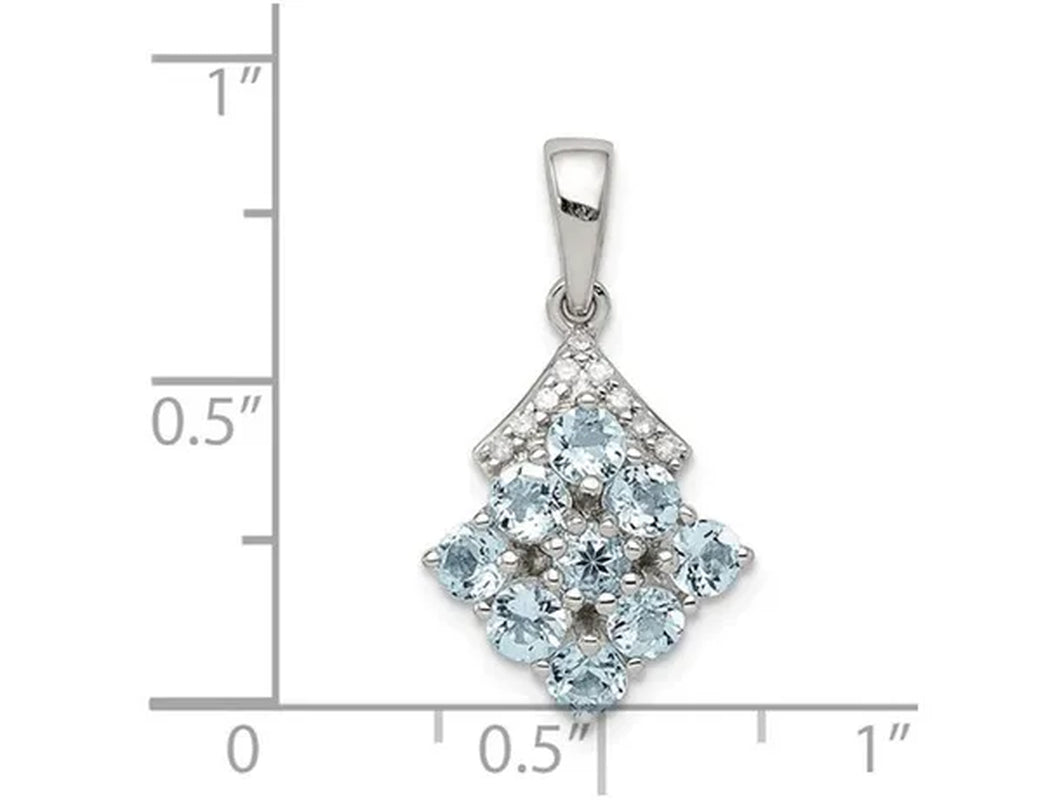 3/4 Carat (Ctw) Aquamarine Cluster Pendant Necklace in Sterling Silver with Chain