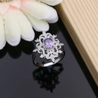 Romantic Women Anniversary Silver 925 Jewelry Sets Sapphire Amethyst Garnet Emerald Gemstone Fashion Necklace Set - WORLD TIME VISITS