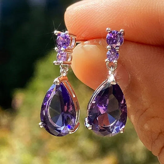 Exquisite Waterdrop Amethyst Drop Earrings for Women Engagement Wedding Jewelry Lover Birthday Gift - WORLD TIME VISITS