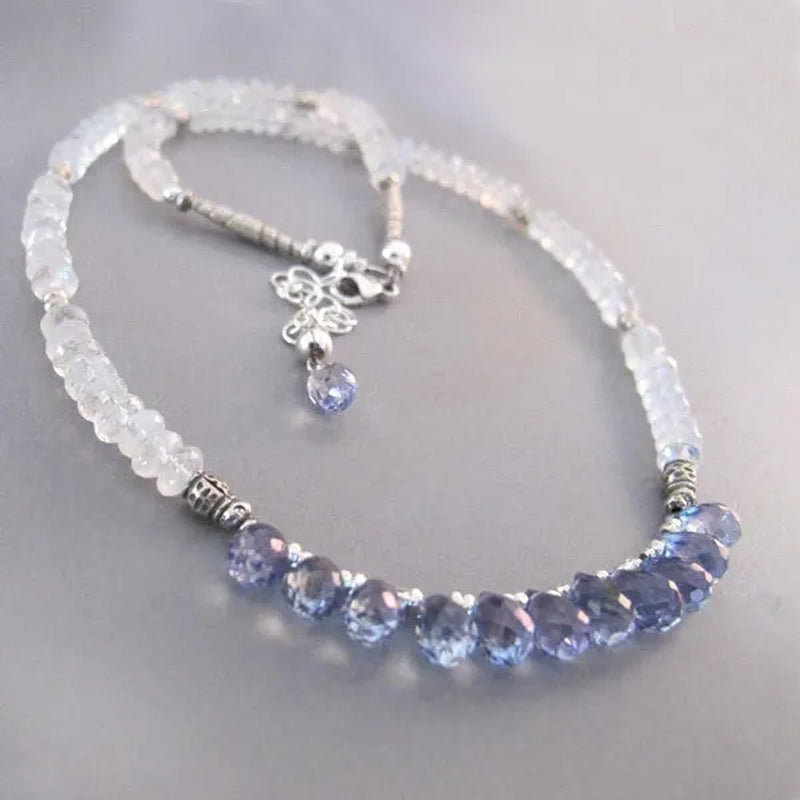Rainbow Moonstone Mystic Topaz Necklace Sterling Silver Djstrang Blue Gemstone Bride Wedding Boho Shimmering Sundance Style - WORLD TIME VISITS