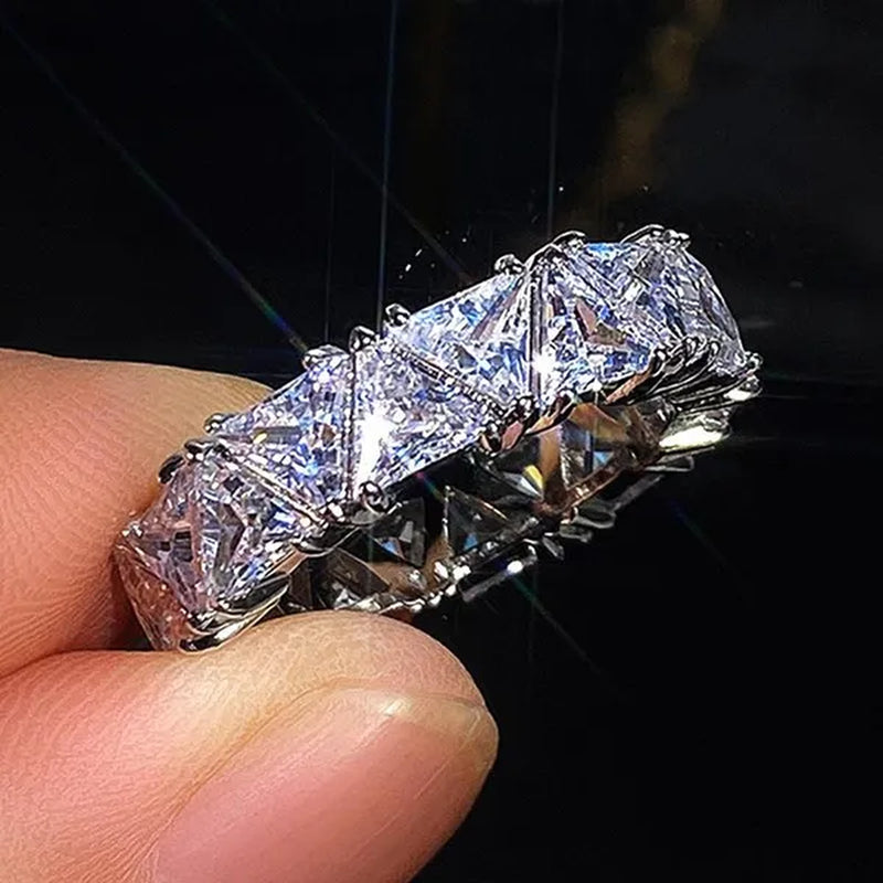 2.0Ct Triangle Cut Diamonds Eternity Band Bridal Engagement Rings for Women Wedding Party Jewelry Gift