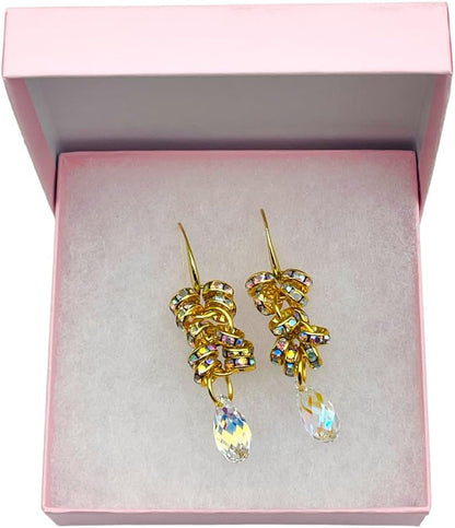 Authentic Austrian Crystal Briolette Pendant Cluster Statement Earrings