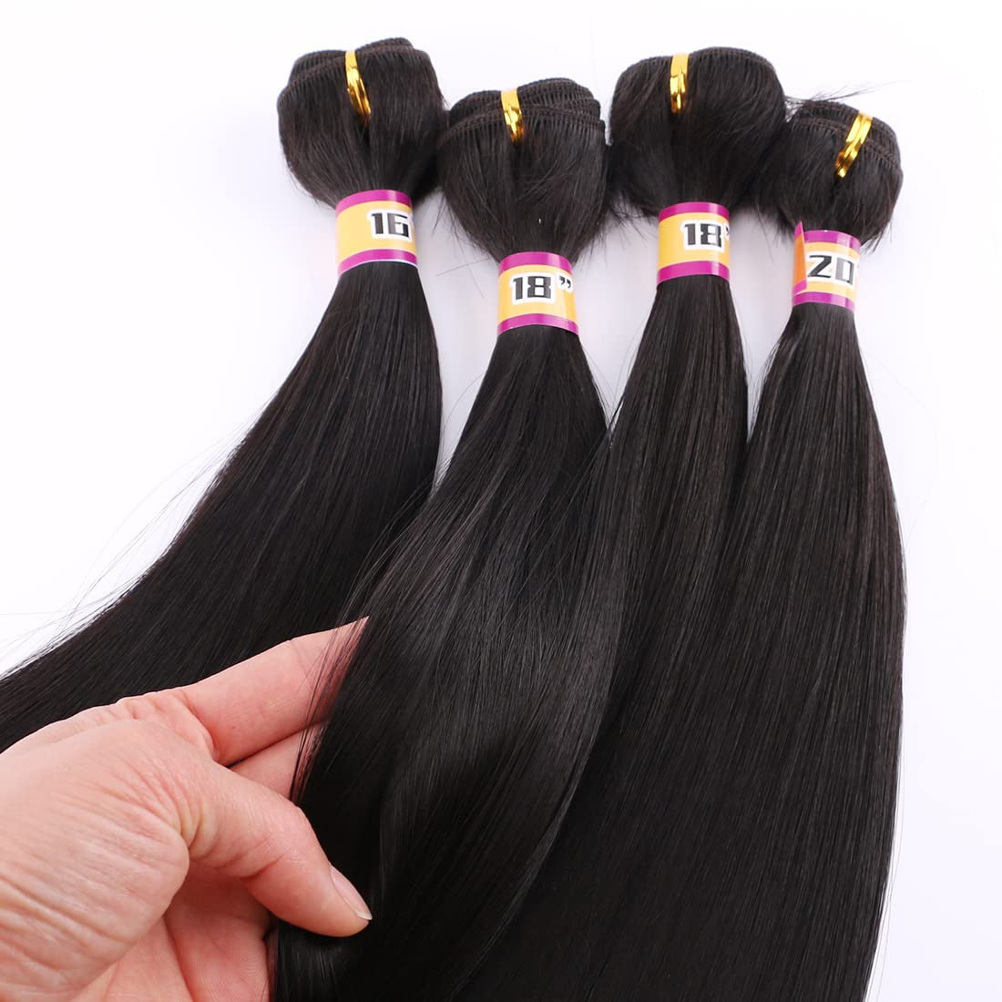 4 Bundles Silky Straight Synthetic Hair Weave Extensions Dark Brown 16 18 18 20 Inches(2#) - WORLD TIME VISITS