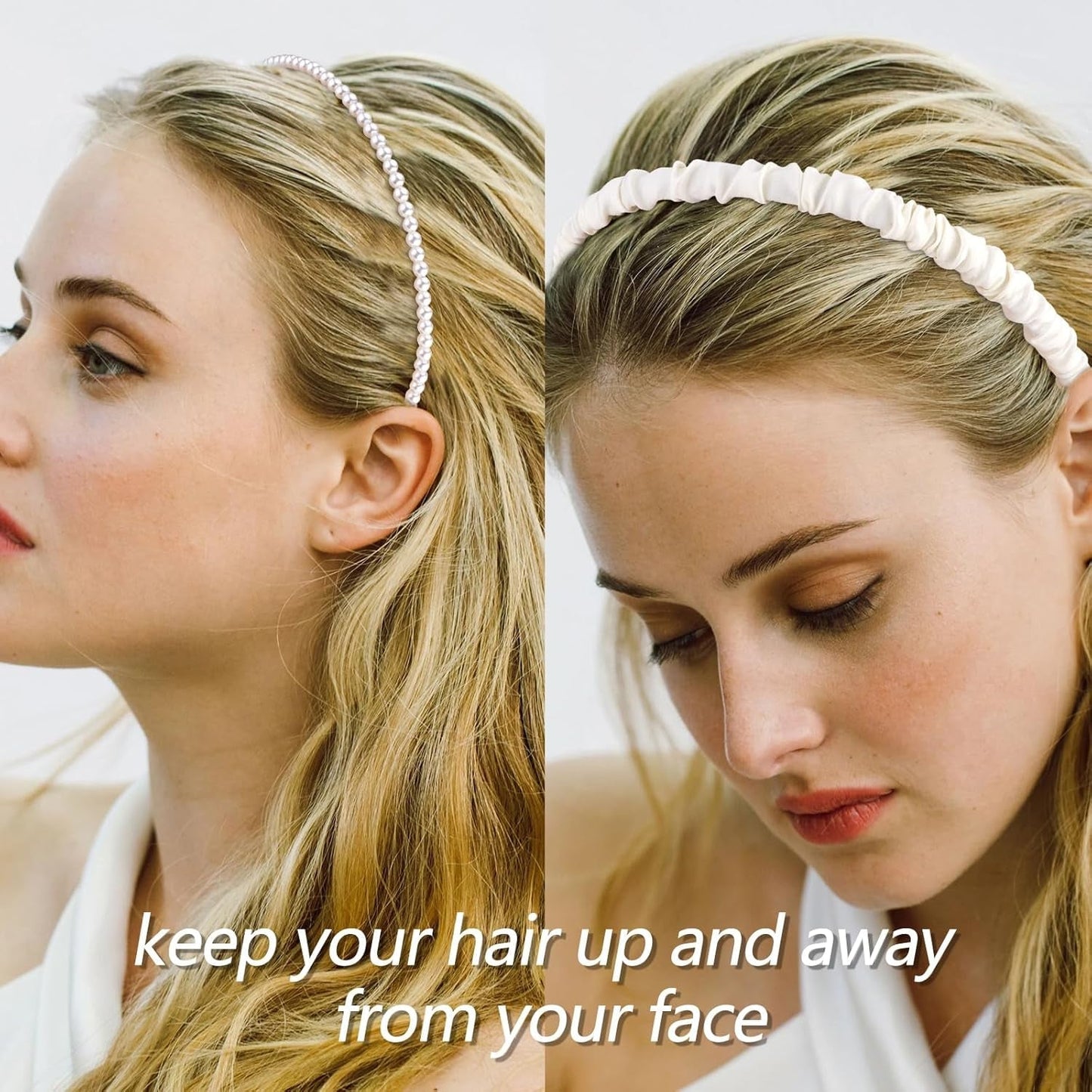 7 Pcs Different Headbands for Women Fashion Brown Knotted Solid Head Bands Pearl Headband Non Slip Hair Band for Womens Thin Thick Short Hair Face Wash Hair Accessories Gifts for Women Gilrs