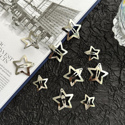 Star Hair Clips 2000S Y2K Snap Hair Barrettes Non Slip Star Hair Accessories Silver Metal Hair Clips for Girls Women -20 PCS 1.18", 1.57"