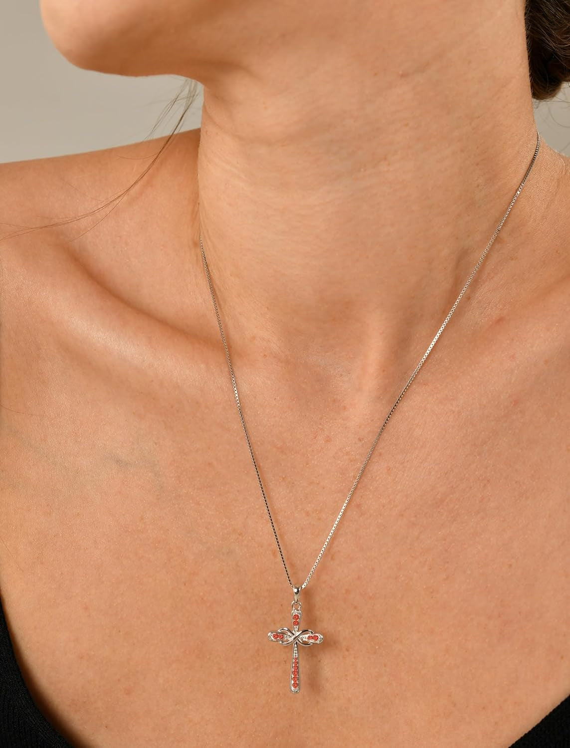 Women'S Cross Necklace 925 Sterling Silver Infinity Pendant Birthstone Criss Jewelry - WORLD TIME VISITS