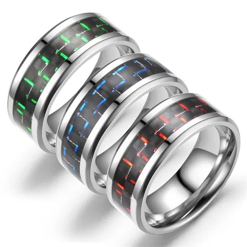 8MM Mens 6 Colors Ceramic Ring Wedding Band with Red Carbon Fiber Inlay Sizes 6 to 13