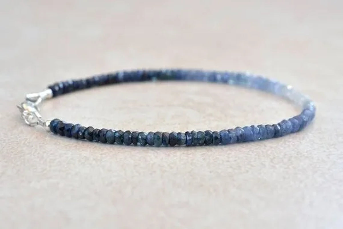 September Birthstone Bracelet, Ombre Sapphire Gemstone Bracelet, Natural Blue Sapphires, Bead Bracelet, Birthstone Bracelet
