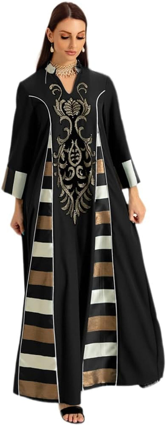 Abayas for Women Muslim Long Sleeve Embroidery Applique Maxi Kaftan Dresses Casual Loose Full Cover Islamic Dubai Robe