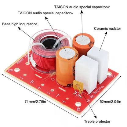 80W Speaker 2 Way Audio Frequency Divider Loudspeaker 2 Unit Crossover Filters for Car Speakers