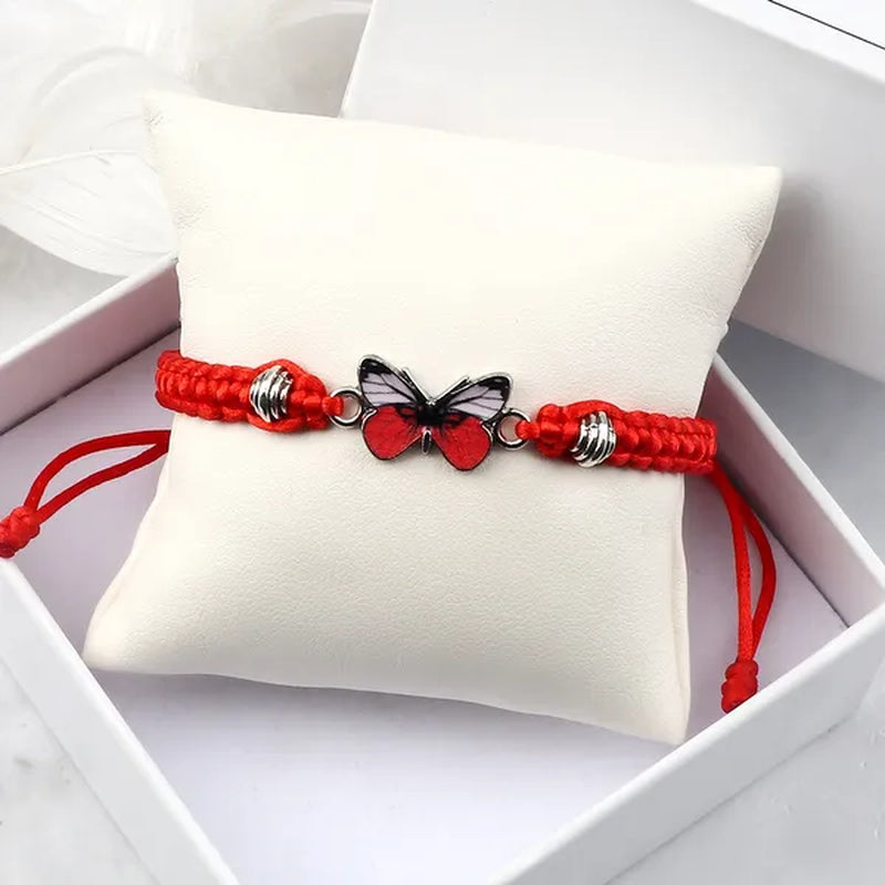 Women Black Woven Rope Bracelet Handmade Multicolor Butterfly Charm Adjustable Bracelets Fashion Friendship Jewelry Girls Gift