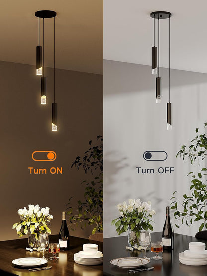 Modern Pendant Lights, 3-Lights Crystal Pendant Lighting for Kitchen Island, Dimmable Hanging Light Fixture with Adjustable Height for Kitchen, Dining Room, Bedroom (3-Lights, Black)