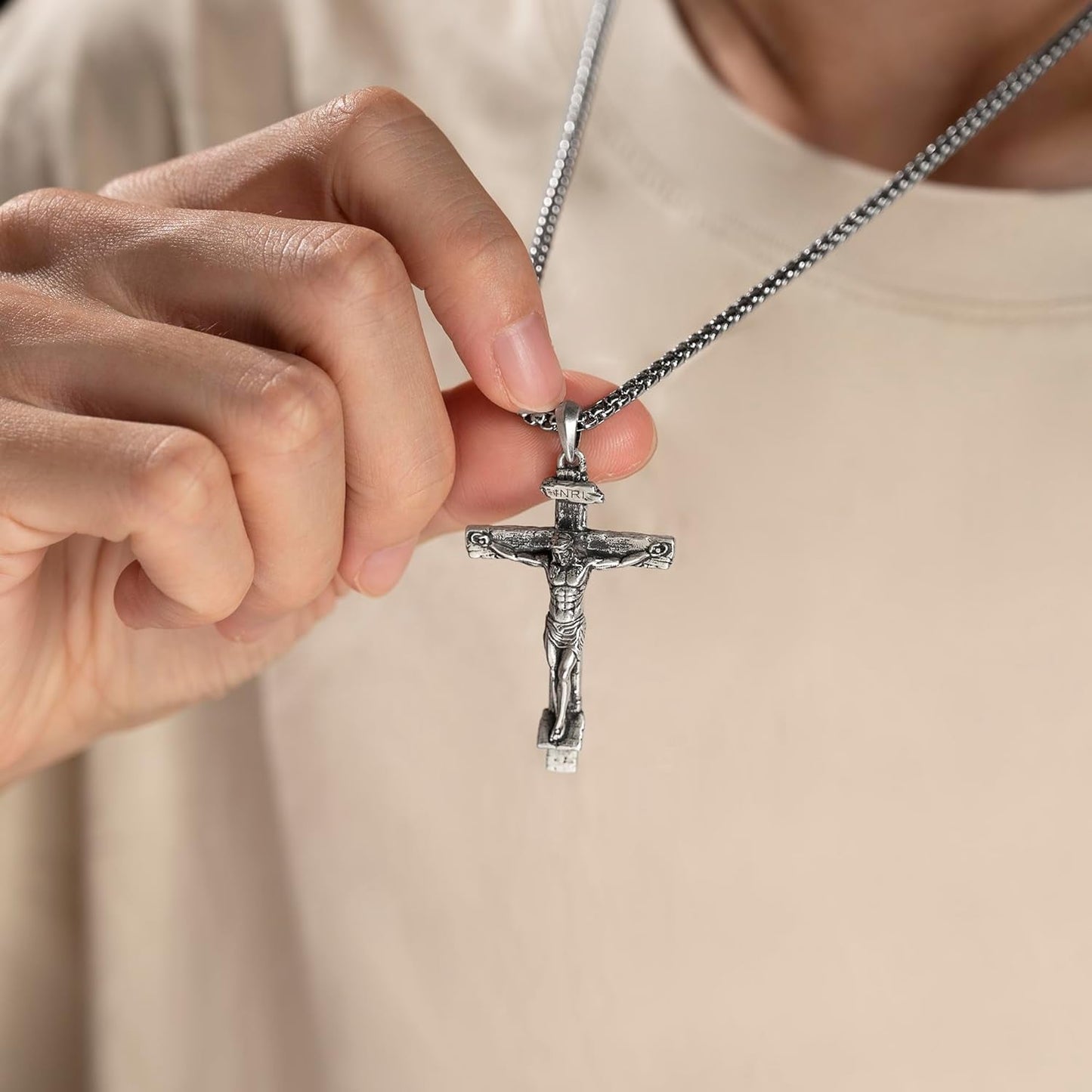 Sterling Silver Crucifix Pendant Necklace for Men Women, Jesus Cross Necklace for Boy Christmas Gift