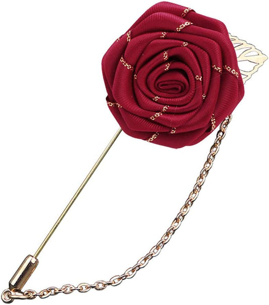 3D Brooch Rose Flower Suits Brooches Collar Gold Leaf Tassel Pin Wedding Chain Jewelry Accessory