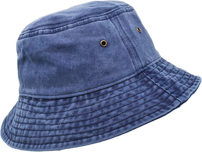 Bucket Hat, Wide Brim Washed Denim Cotton Outdoor Sun Hat Flat Top Cap for Fishing Hiking Beach Sports