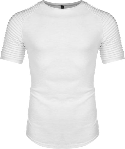 Men'S Muscle T-Shirt Pleated Raglan Sleeve Bodybuilding Gym Tee Short Sleeve Fashion Workout Shirts Hipster Shirt