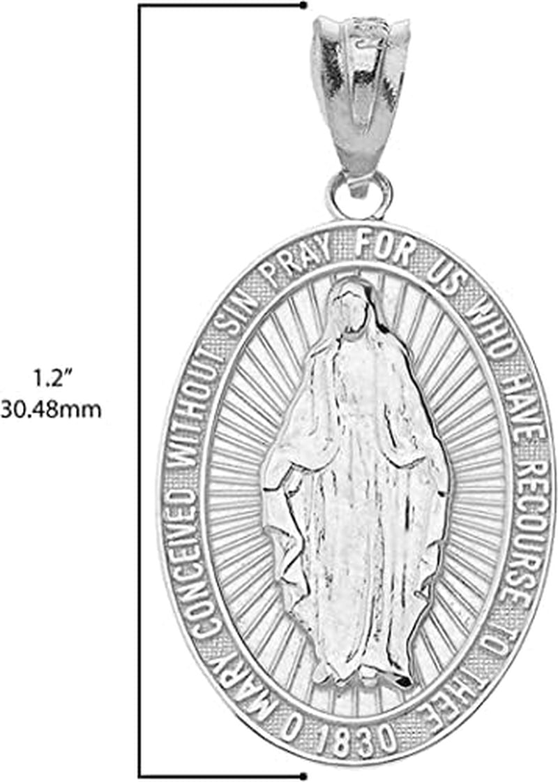 .925 Sterling Silver Miraculous Medal of Blessed Virgin Mary Catholic Charm Pendant Necklace with Rolo Chain and Pendant Only - WORLD TIME VISITS