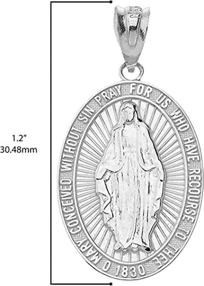 .925 Sterling Silver Miraculous Medal of Blessed Virgin Mary Catholic Charm Pendant Necklace with Rolo Chain and Pendant Only - WORLD TIME VISITS