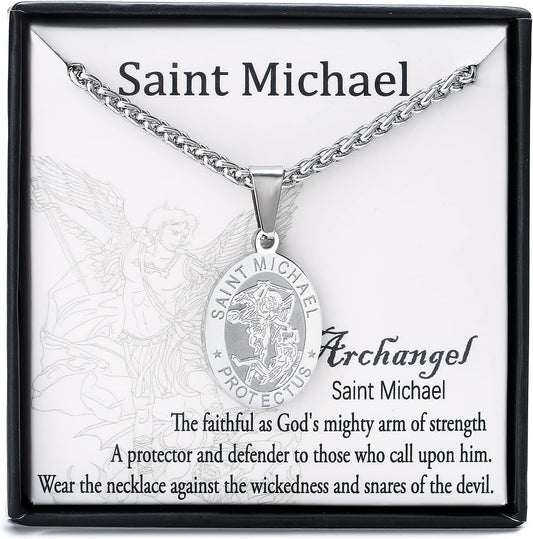 Saint Christopher/Michael/Anthony/Jude/Joseph Medal Necklace for Men Women，Stainless Steel Oval Saint Patron Medal Religious Catholic Amulet Gifts