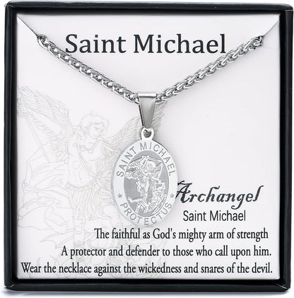 Saint Christopher/Joseph/Anthony/Jude/Michael Necklace Medal for Men Boys，St Christopher Pendant Medallion with Chain 24 Inches