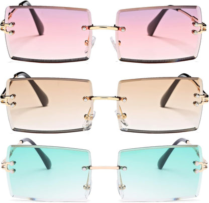 Rectangle Sunglasses for Men/Women Small Rimless Square Shade Eyewear