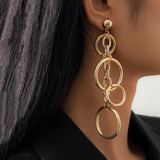 Women Punk Long Big Circle Link Chain Earrings Hiphop Large Drop Earrings Fashion 2021 Earring Jewelry Gift