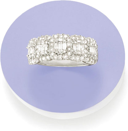 1.00 Ct. T.W. round and Baguette Diamond Ring in Sterling Silver. Size 8