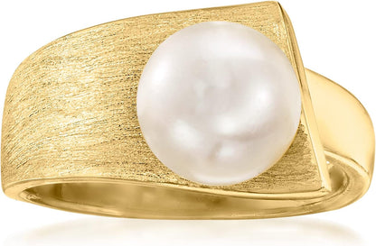 8-8.5Mm Cultured Pearl Ring in 18Kt Gold over Sterling. Size 8
