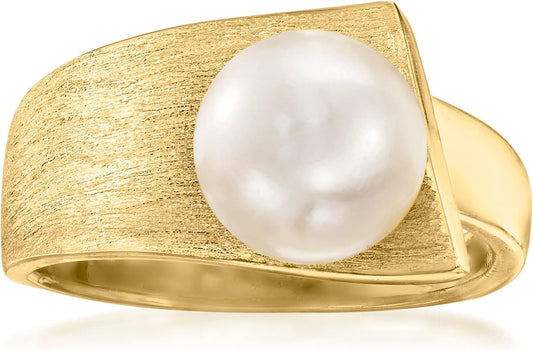 8-8.5Mm Cultured Pearl Ring in 18Kt Gold over Sterling. Size 8