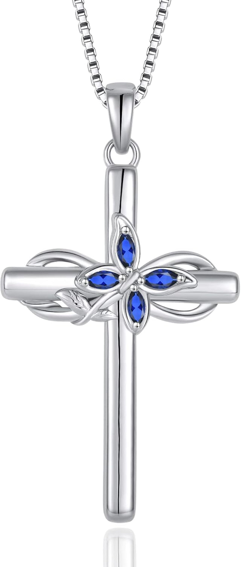 Cross Necklace for Women 925 Sterling Silver Infinity Butterfly Cross Pendant Necklace Birthstone Jewelry Gifts for Her