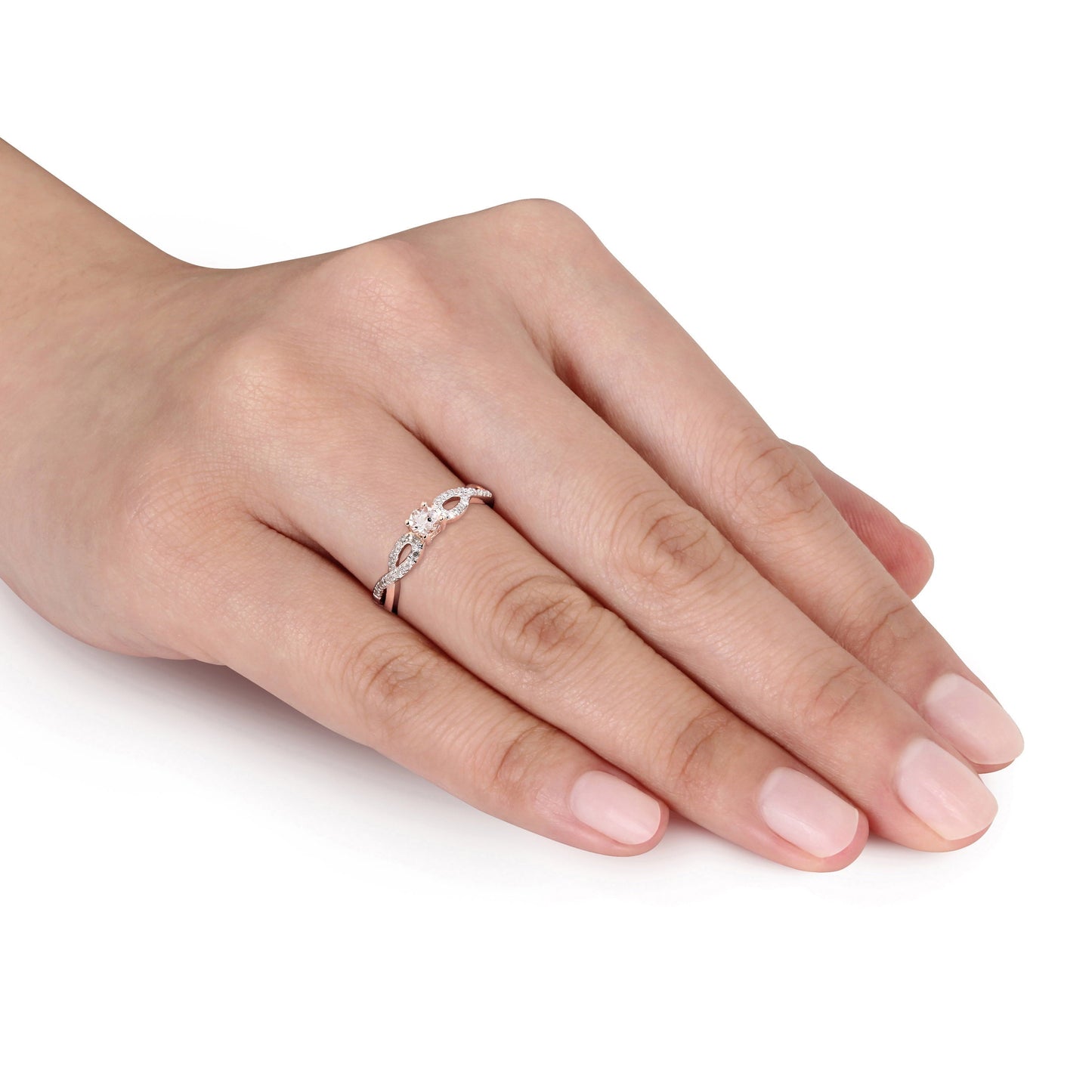 Women'S 1/6 CT Morganite 1/10 CT T.W. Diamond Rose Gold Flash Plated SS Infinity Ring