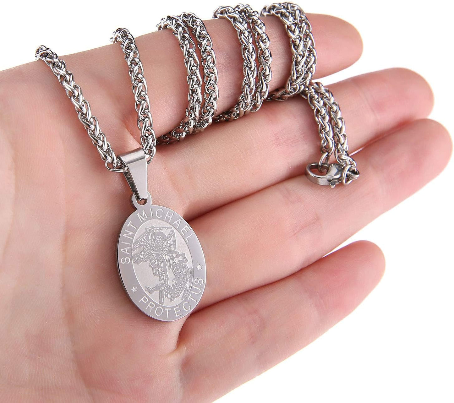Saint Christopher/Joseph/Anthony/Jude/Michael Necklace Medal for Men Boys，St Christopher Pendant Medallion with Chain 24 Inches