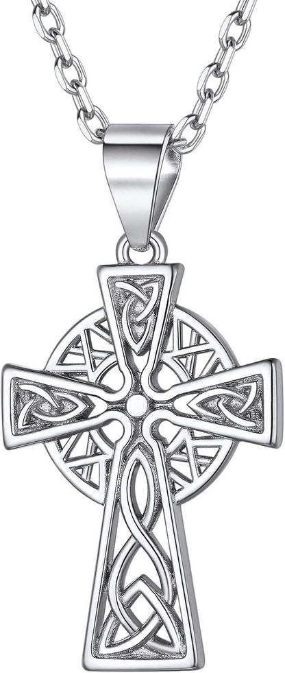 925 Sterling Silver Good Luck Irish Celtic Knot Necklaces Vintage Triangle/Cross/Round Pendant Necklaces Gift for Women - WORLD TIME VISITS