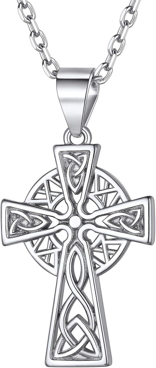925 Sterling Silver Good Luck Irish Celtic Knot Necklaces Vintage Triangle/Cross/Round Pendant Necklaces Gift for Women - WORLD TIME VISITS