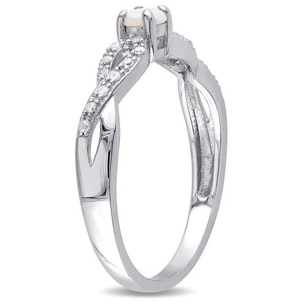 Women'S 1/10 CT Opal 1/10 CT T.W. Diamond Sterling Silver Infinity Symbol Anniversary Ring