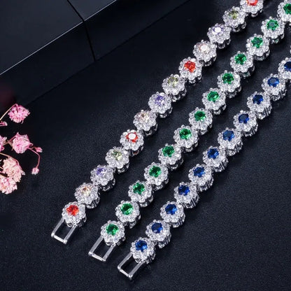 CANDICE 2023 New Sterling Silver Party Jewelry with Green Crystal Stone and CZ Zirconia Women Flower Charm Bracelets Bangles