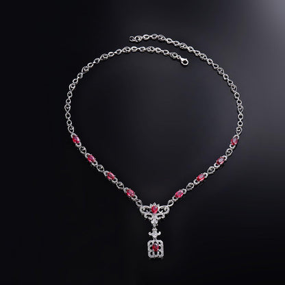 14K/18K Rose White Gold Red Ruby Diamonds Necklace Pendants Engagement Wedding for Women