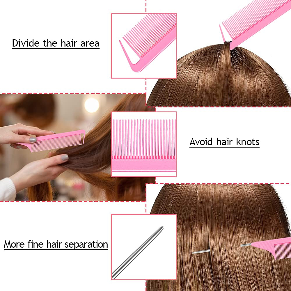 Hair Styling Tool Set - 3 Pcs French Braid Tool, Rat Tail Comb, and Metal Braiding Pin in Pink