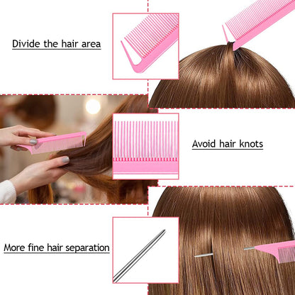 Hair Styling Tool Set - 3 Pcs French Braid Tool, Rat Tail Comb, and Metal Braiding Pin in Pink